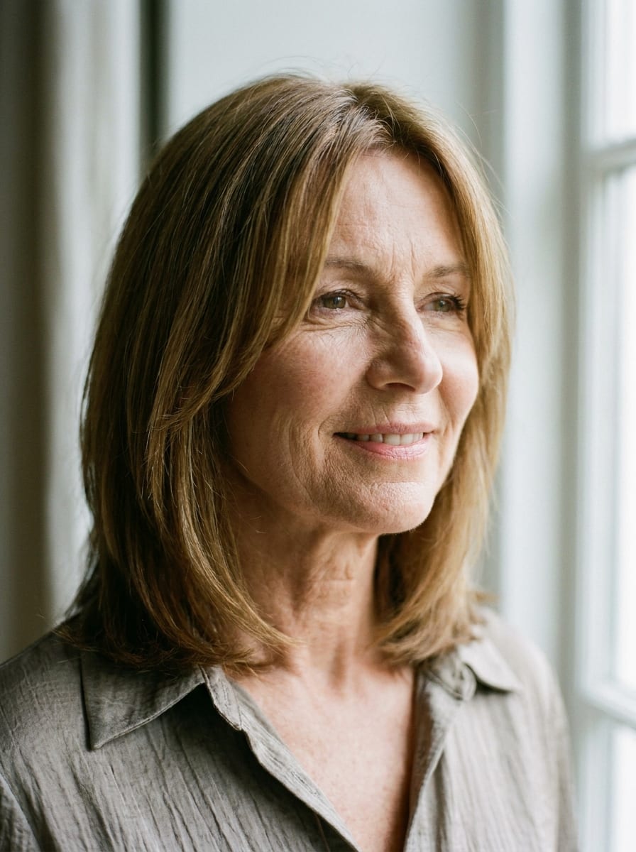 Mittellange Haare mit Face-Framing Layers - Frisur ab 50 für feines Haar